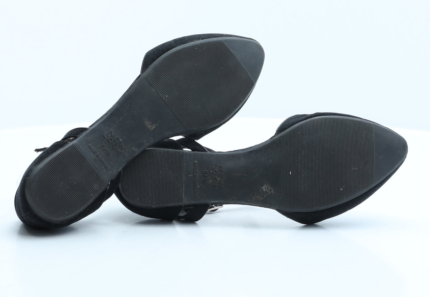 New Look Girls Black Suede Strappy Flat UK 5 38