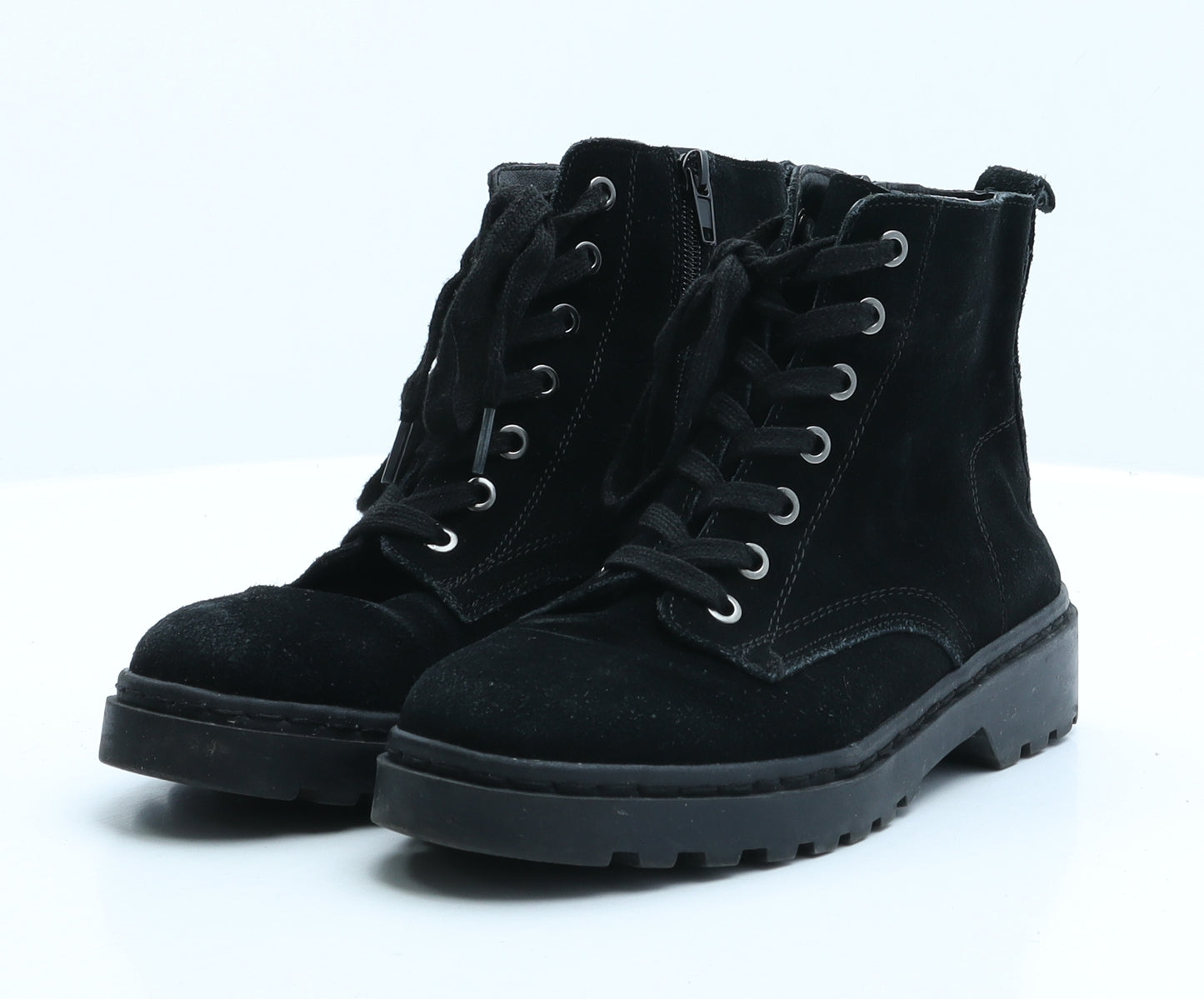 Preworn Womens Black Synthetic Combat Boot UK 4 37