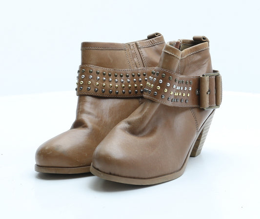 Preworn Womens Brown Synthetic Biker Boot UK 3 36