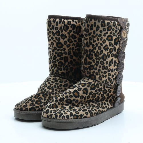 Nida Womens Beige Animal Print Synthetic Shearling Style Boot UK 4 37 - Leopard print