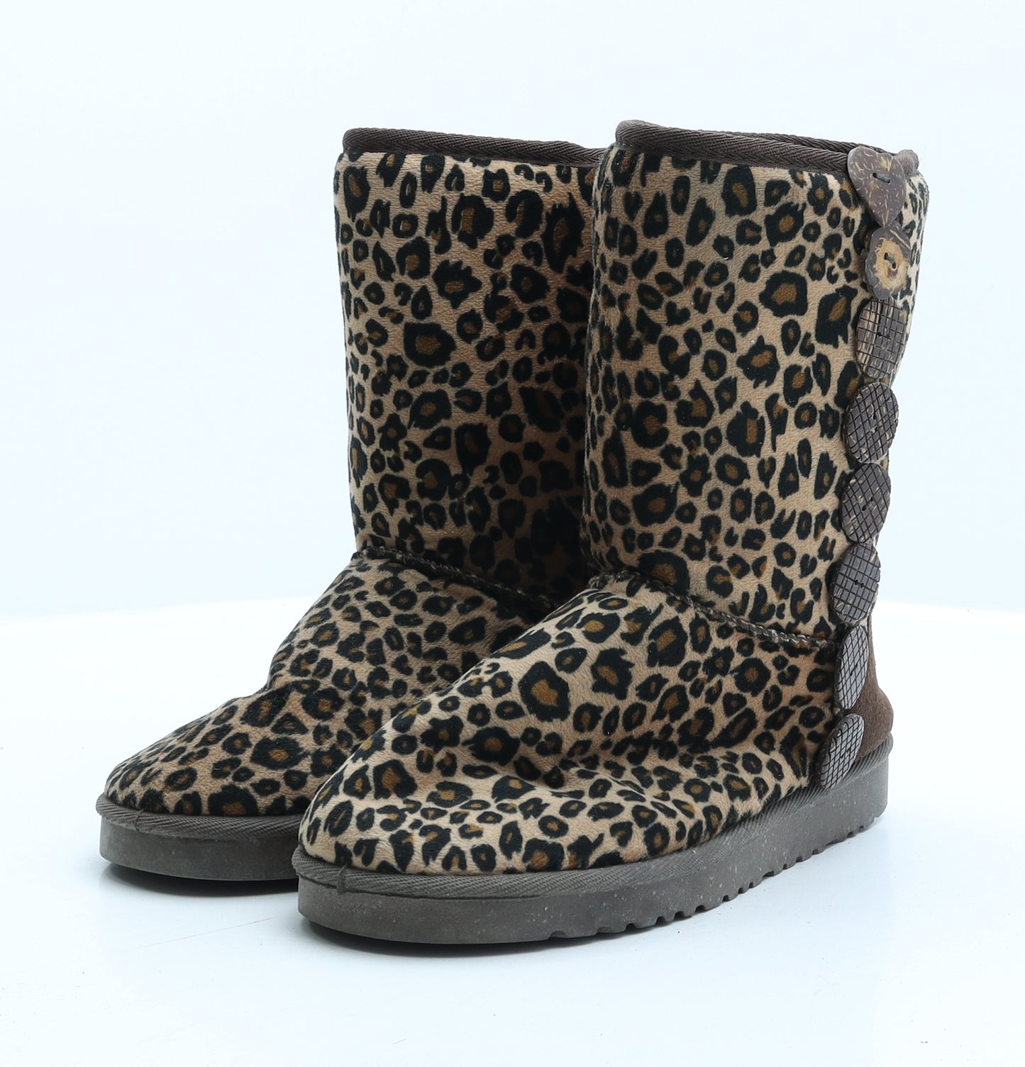 Nida Womens Beige Animal Print Synthetic Shearling Style Boot UK 4 37 - Leopard print