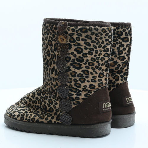 Nida Womens Beige Animal Print Synthetic Shearling Style Boot UK 4 37 - Leopard print
