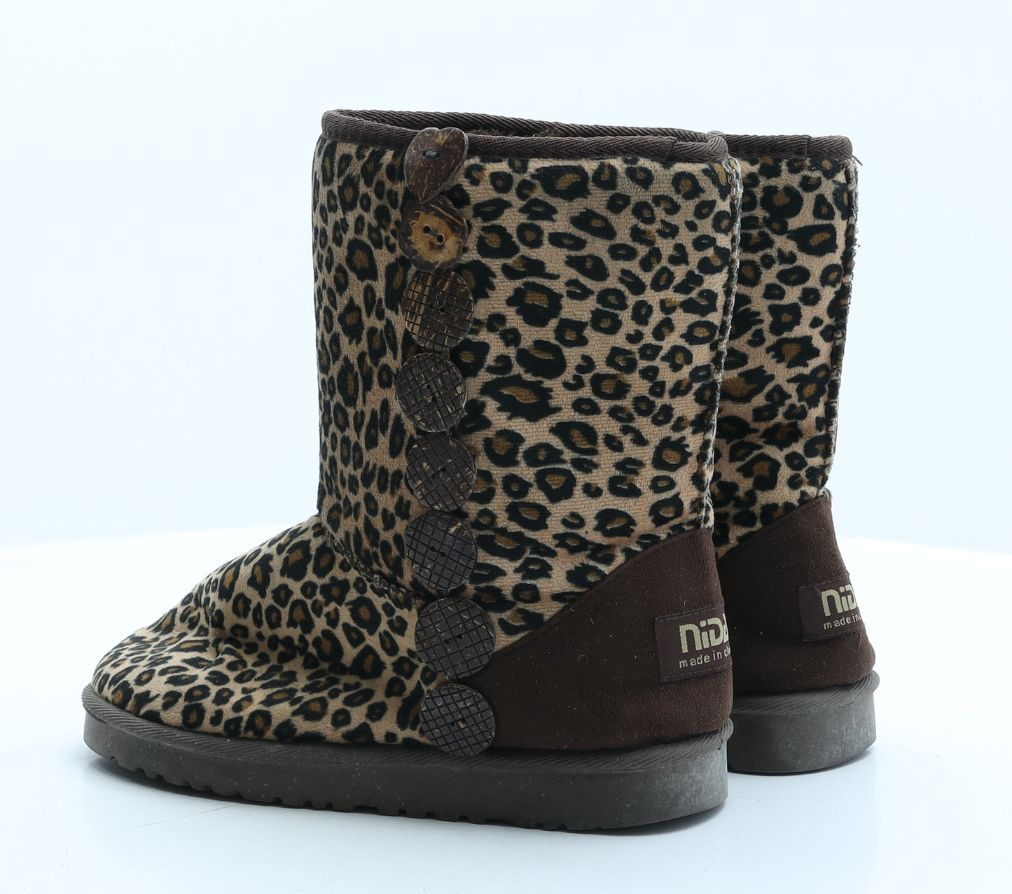 Nida Womens Beige Animal Print Synthetic Shearling Style Boot UK 4 37 - Leopard print