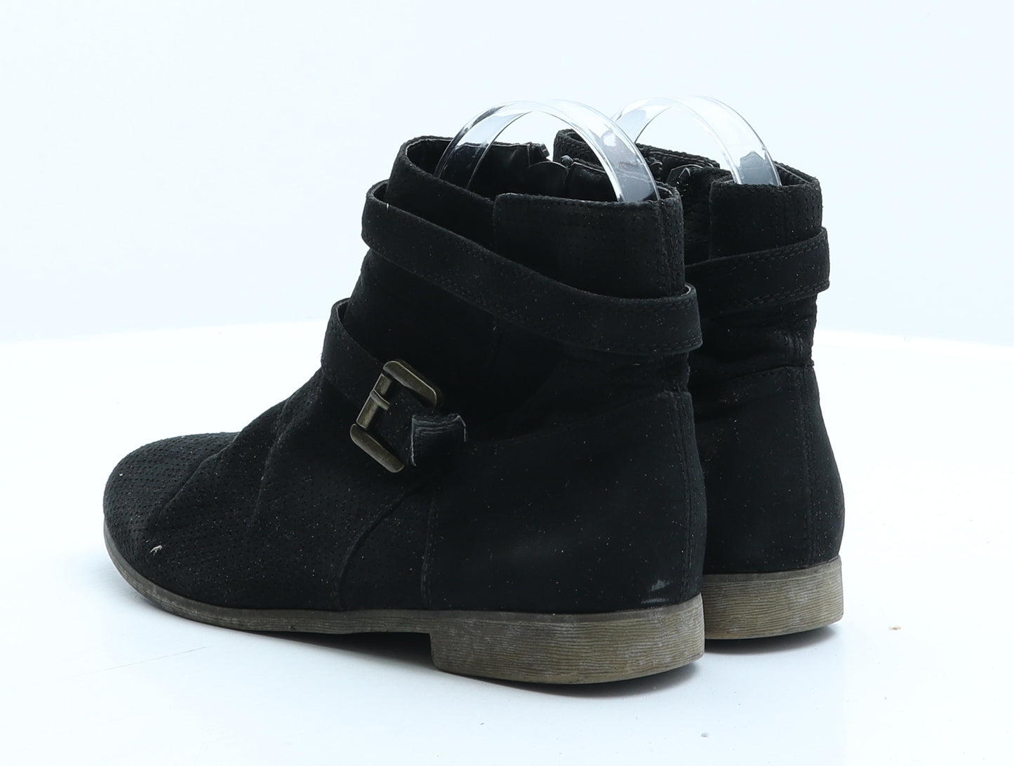 Preworn Womens Black Suede Biker Boot UK 3