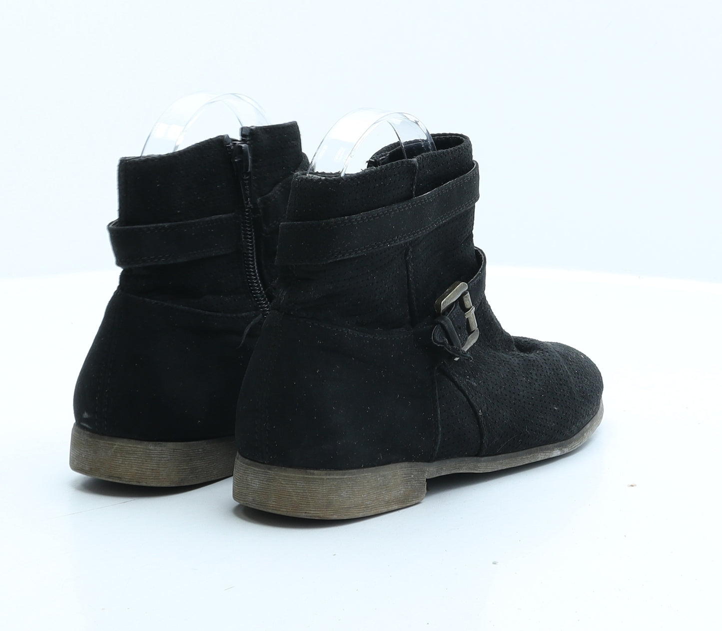 Preworn Womens Black Suede Biker Boot UK 3