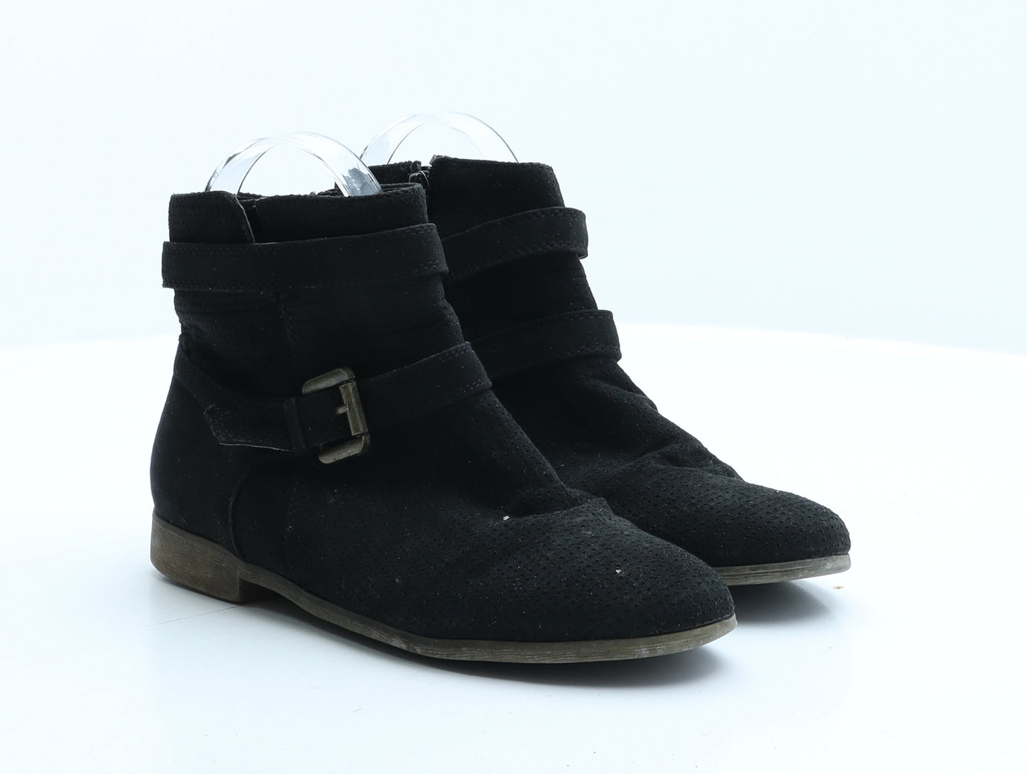 Preworn Womens Black Suede Biker Boot UK 3