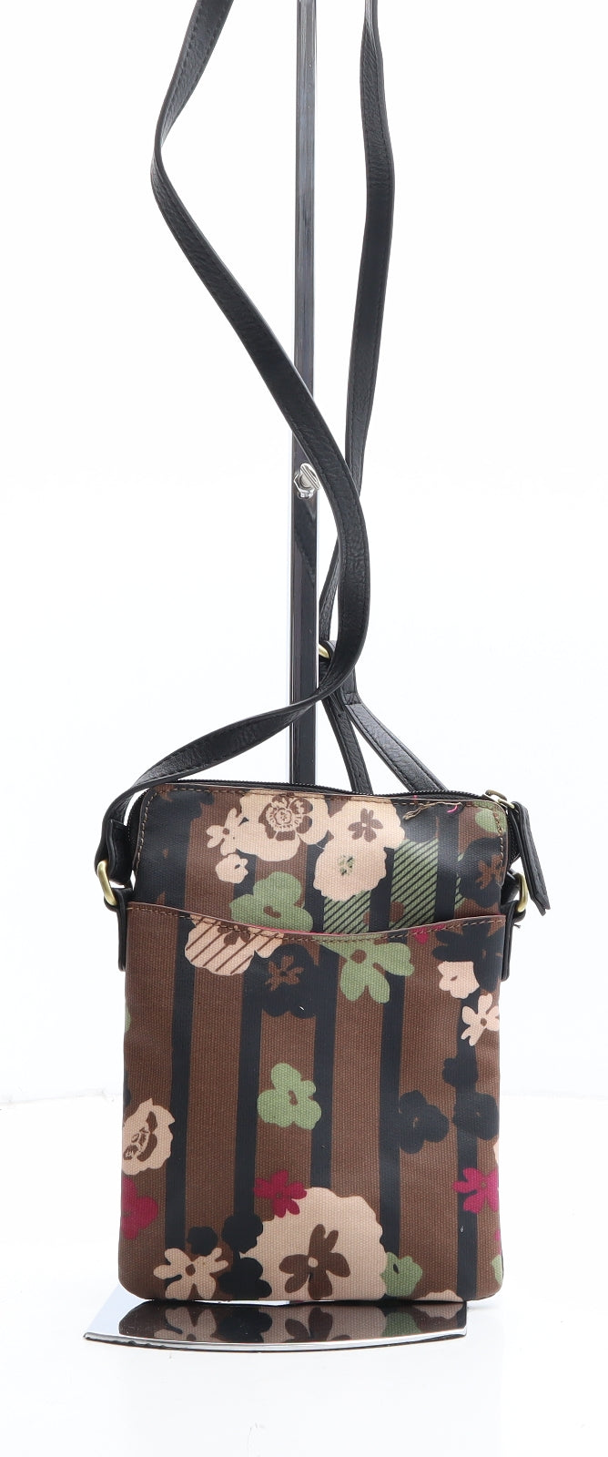 Nica Womens Brown Geometric Polyethylene Crossbody Size Small