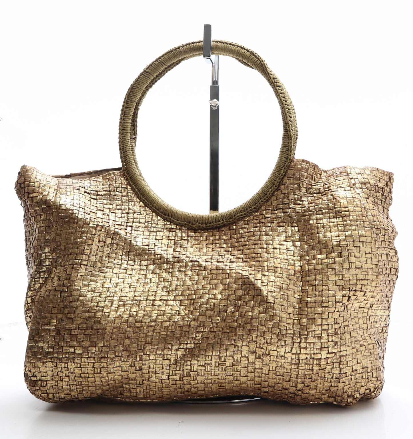 Solmar Womens Gold Straw Top Handle Bag Size Large