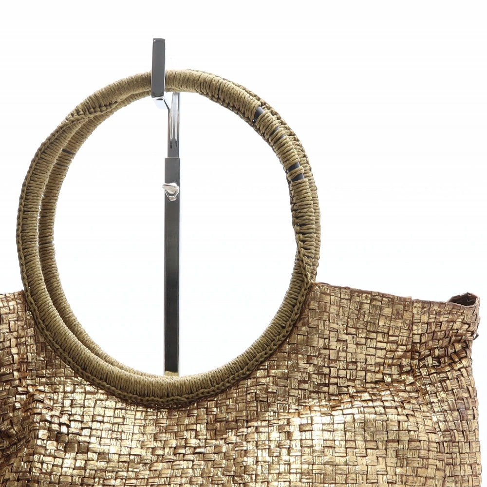 Solmar Womens Gold Straw Top Handle Bag Size Large