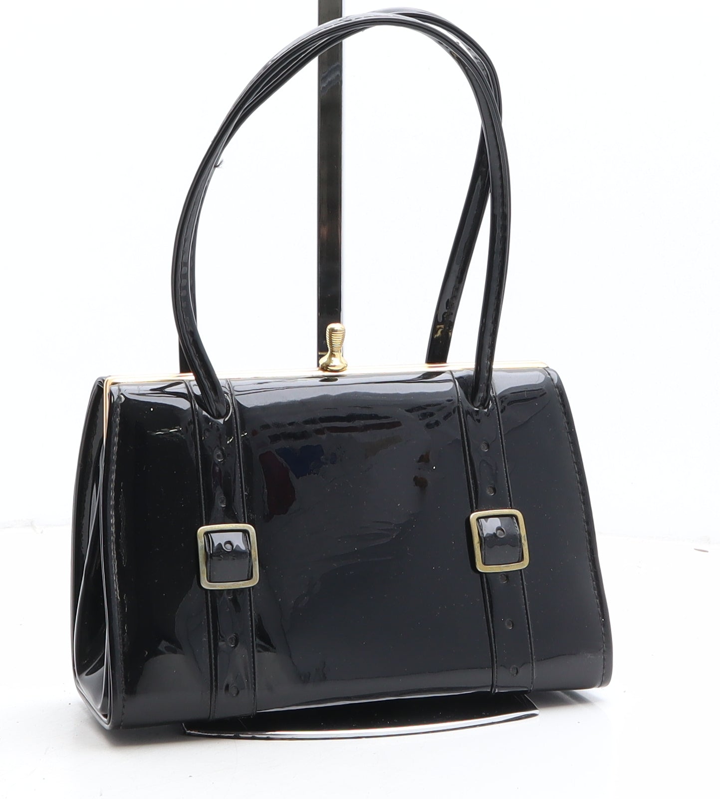 Preworn Womens Black PVC Top Handle Bag Size Mini