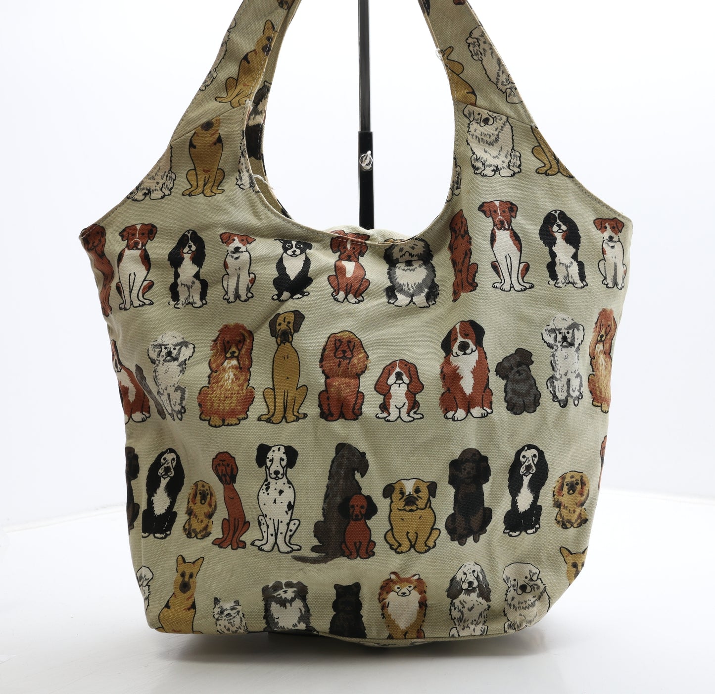 Preworn Womens Beige Polyester Top Handle Bag Size Large - Dog Detail