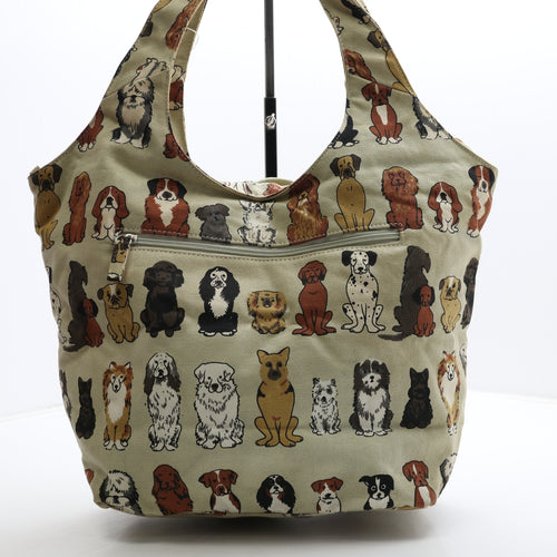 Preworn Womens Beige Polyester Top Handle Bag Size Large - Dog Detail