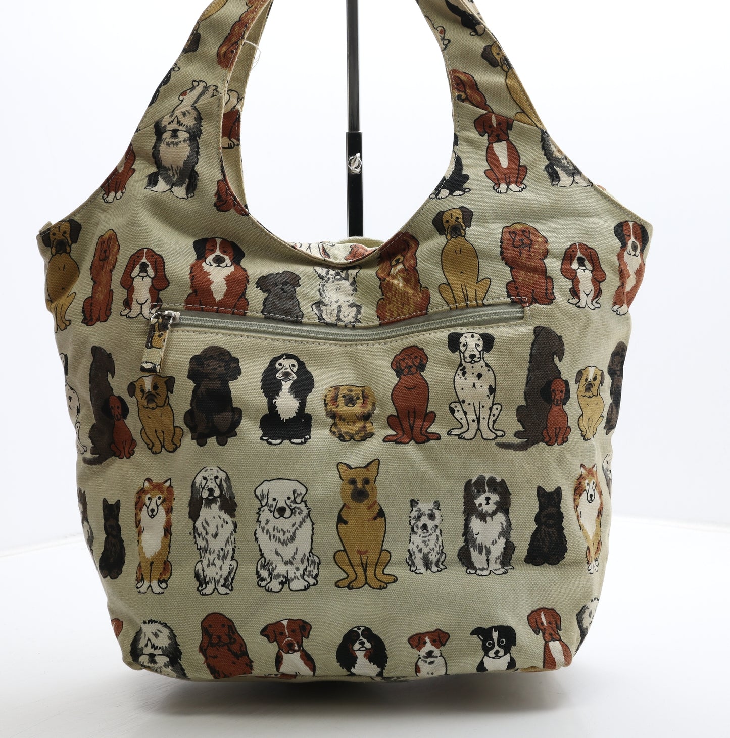 Preworn Womens Beige Polyester Top Handle Bag Size Large - Dog Detail