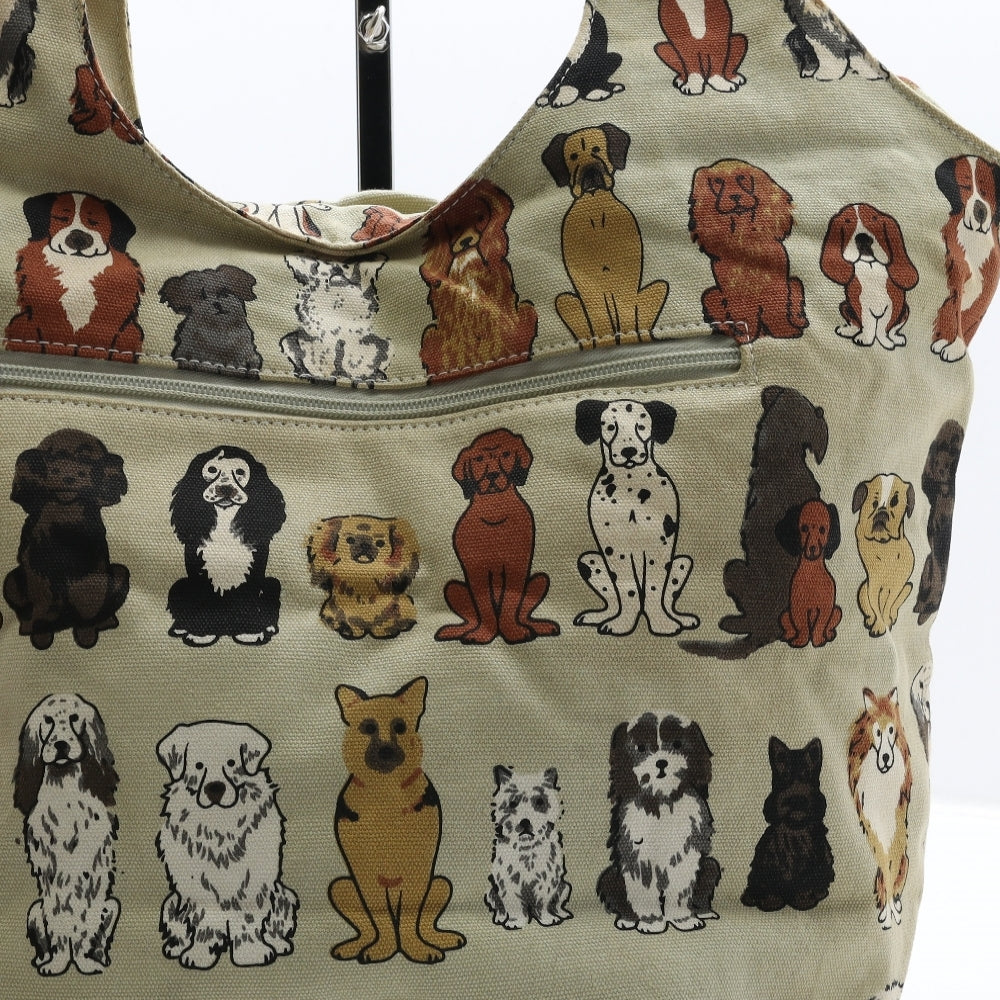 Preworn Womens Beige Polyester Top Handle Bag Size Large - Dog Detail
