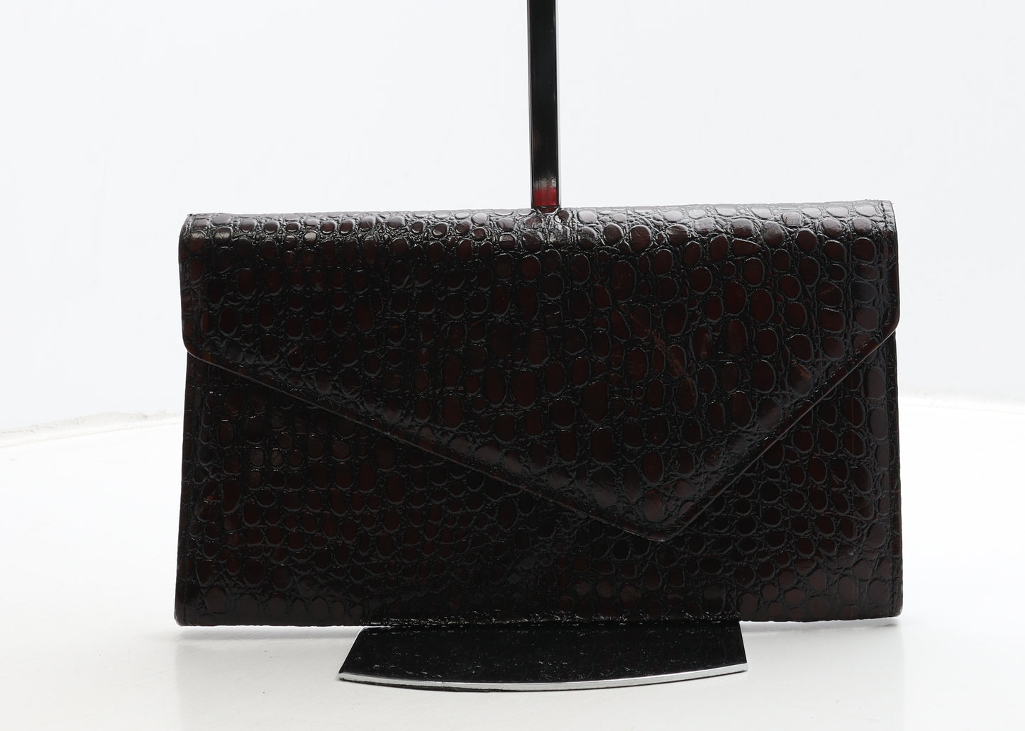Clarks Womens Brown Animal Print Polyurethane Clutch Size Medium - Croc Texture