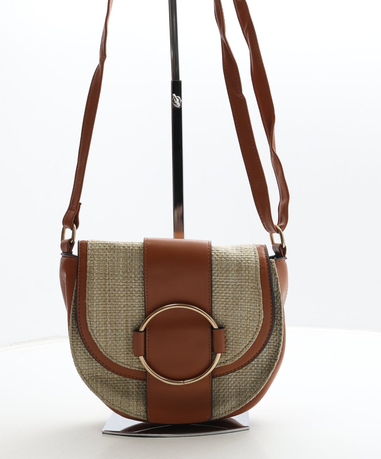 New Look Womens Brown Colorblock Polyurethane Crossbody Size Medium