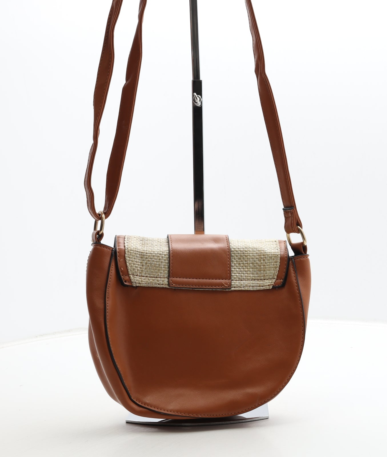 New Look Womens Brown Colorblock Polyurethane Crossbody Size Medium