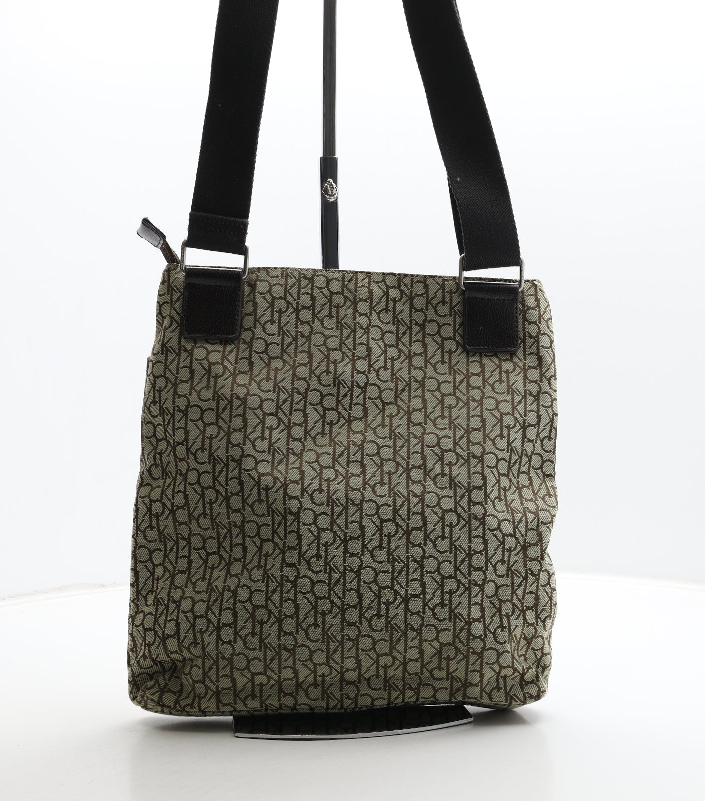 Calvin Klein Womens Brown Logo Polyurethane Crossbody Size Medium