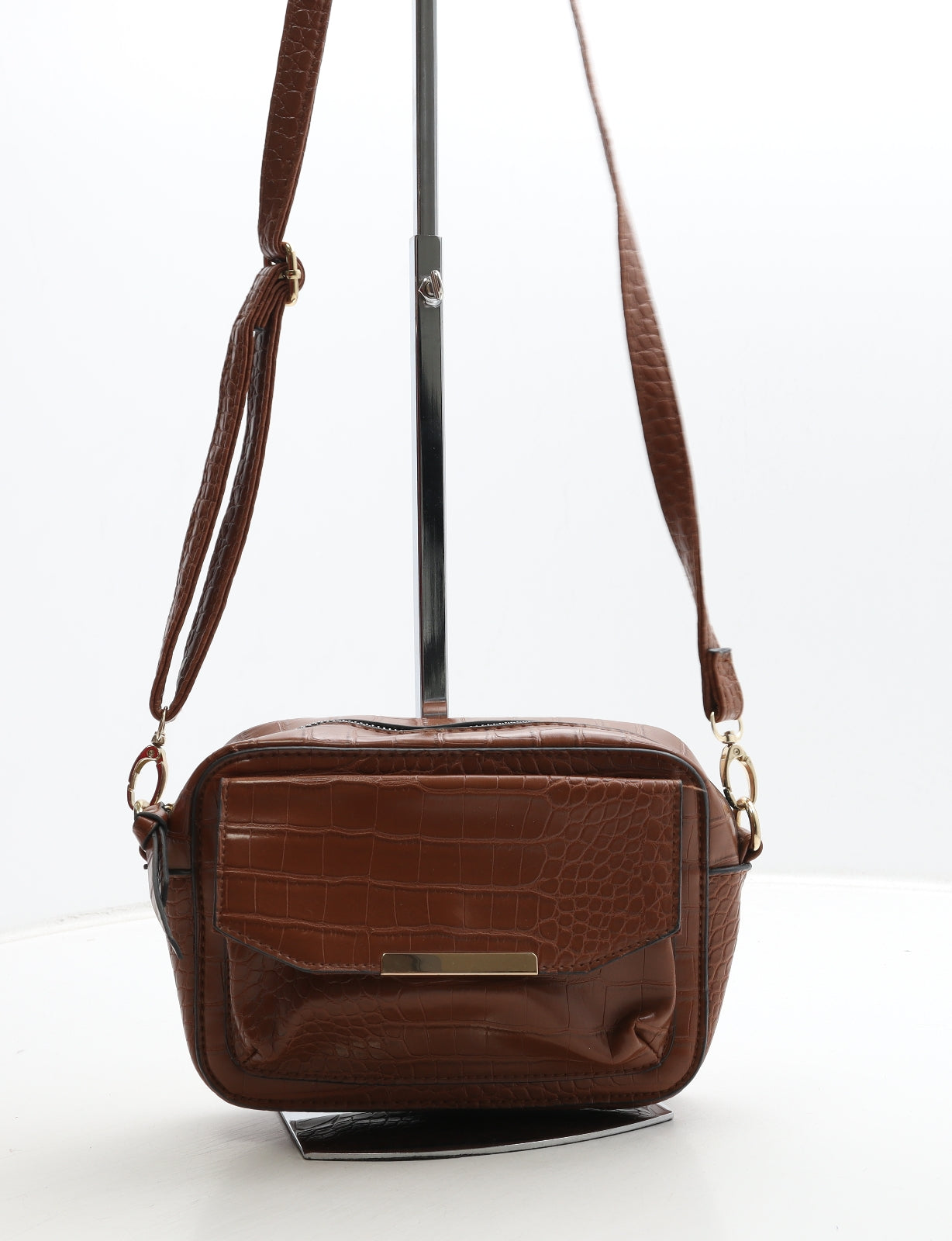 Primark Womens Brown Animal Print Polyurethane Crossbody Size Small - Croc Texture