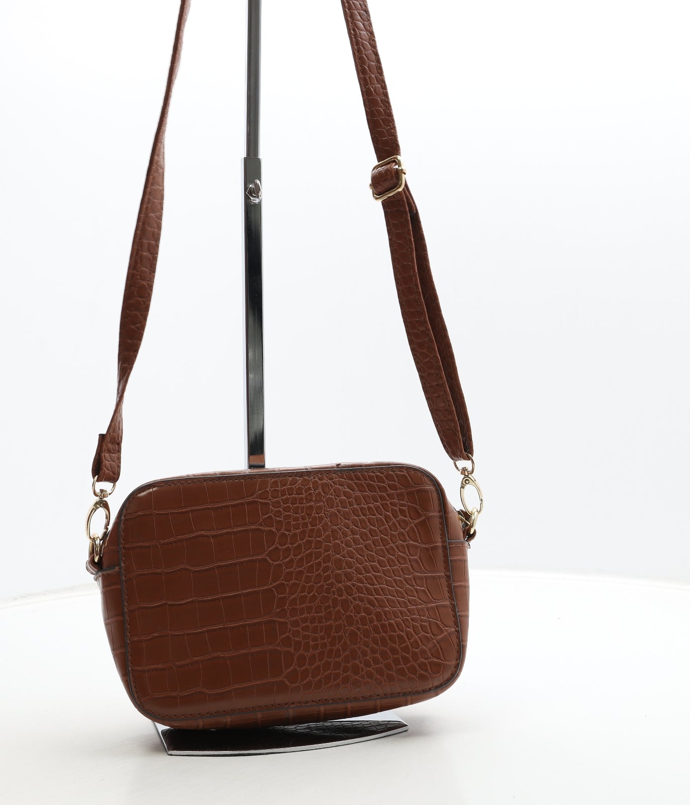 Primark Womens Brown Animal Print Polyurethane Crossbody Size Small - Croc Texture