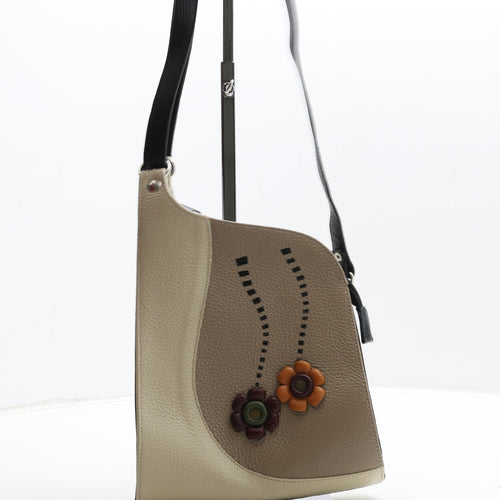 MMBags Athens Womens Beige Floral Leather Crossbody Size Small - Flower Detail