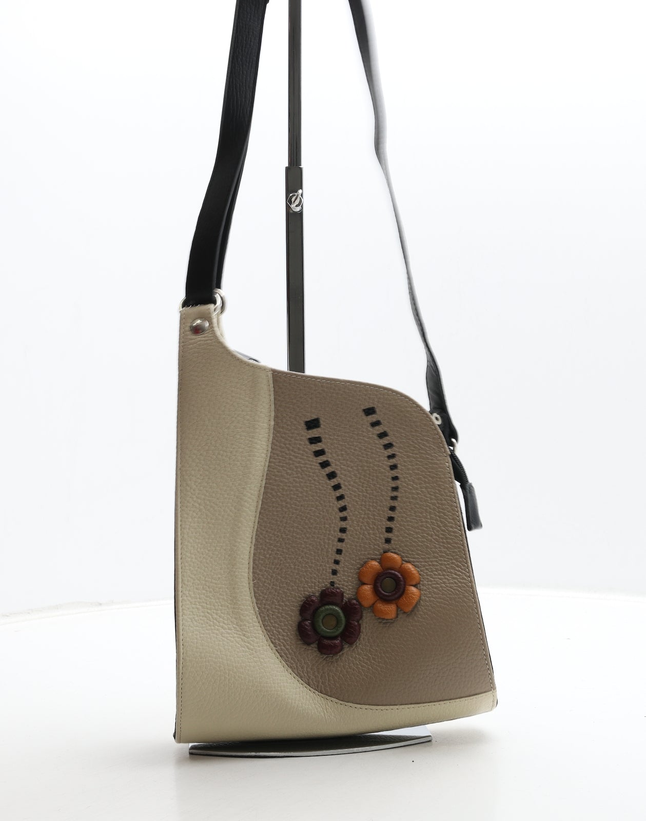 MMBags Athens Womens Beige Floral Leather Crossbody Size Small - Flower Detail