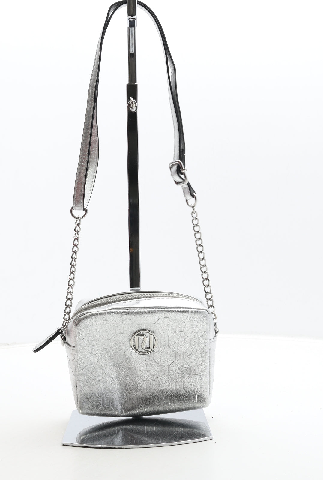 River Island Womens Silver Logo Polyurethane Crossbody Size Small
