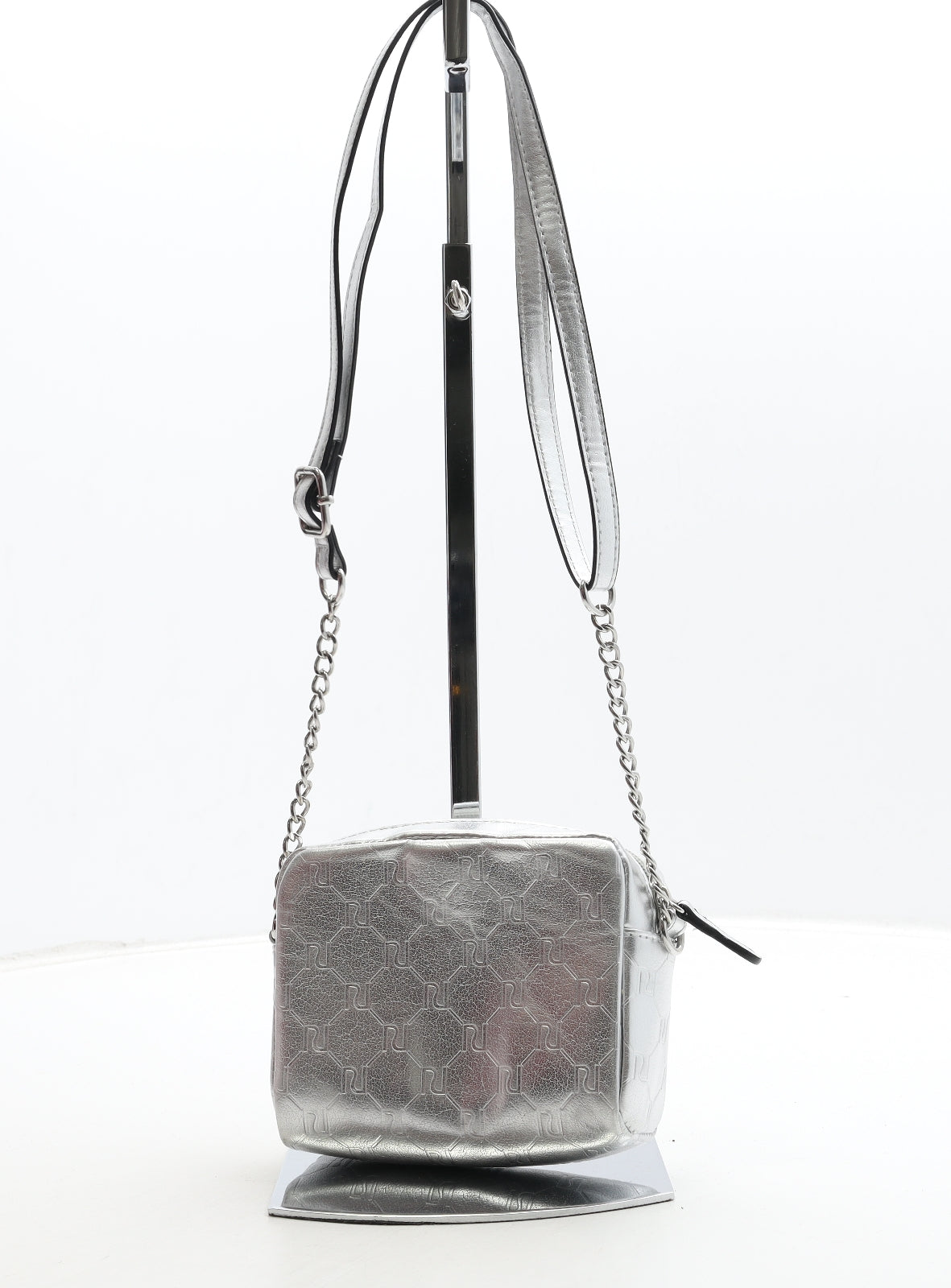 River Island Womens Silver Logo Polyurethane Crossbody Size Small