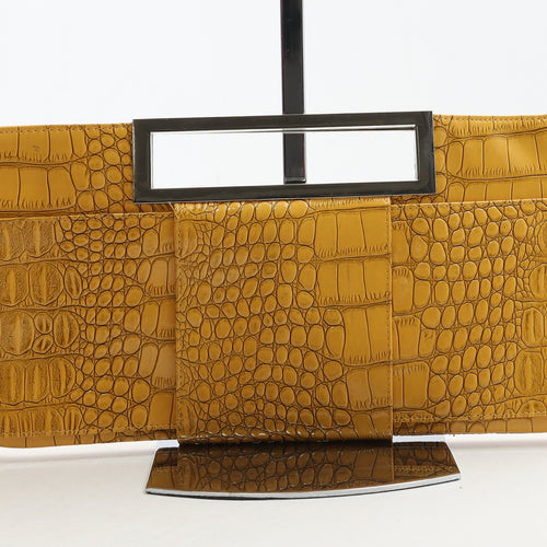 Omley Womens Yellow Animal Print Nylon Clutch Size Medium - Croc Texture