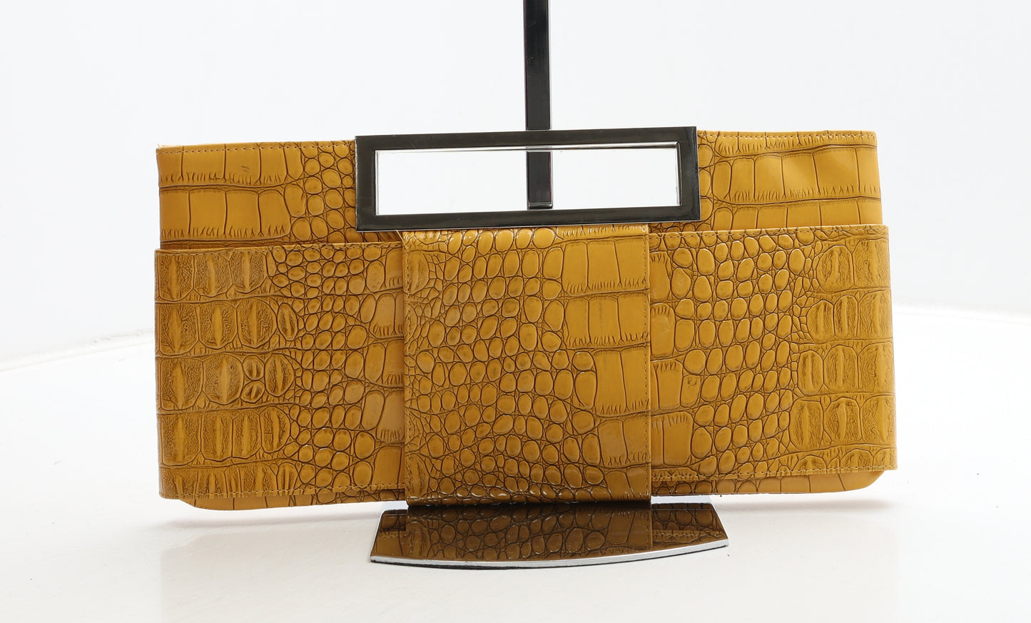Omley Womens Yellow Animal Print Nylon Clutch Size Medium - Croc Texture