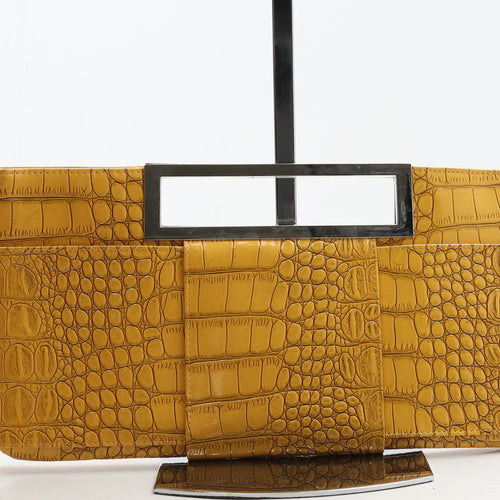 Omley Womens Yellow Animal Print Nylon Clutch Size Medium - Croc Texture