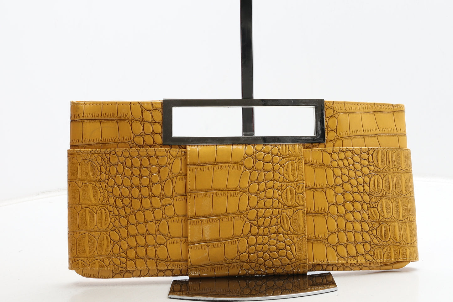 Omley Womens Yellow Animal Print Nylon Clutch Size Medium - Croc Texture
