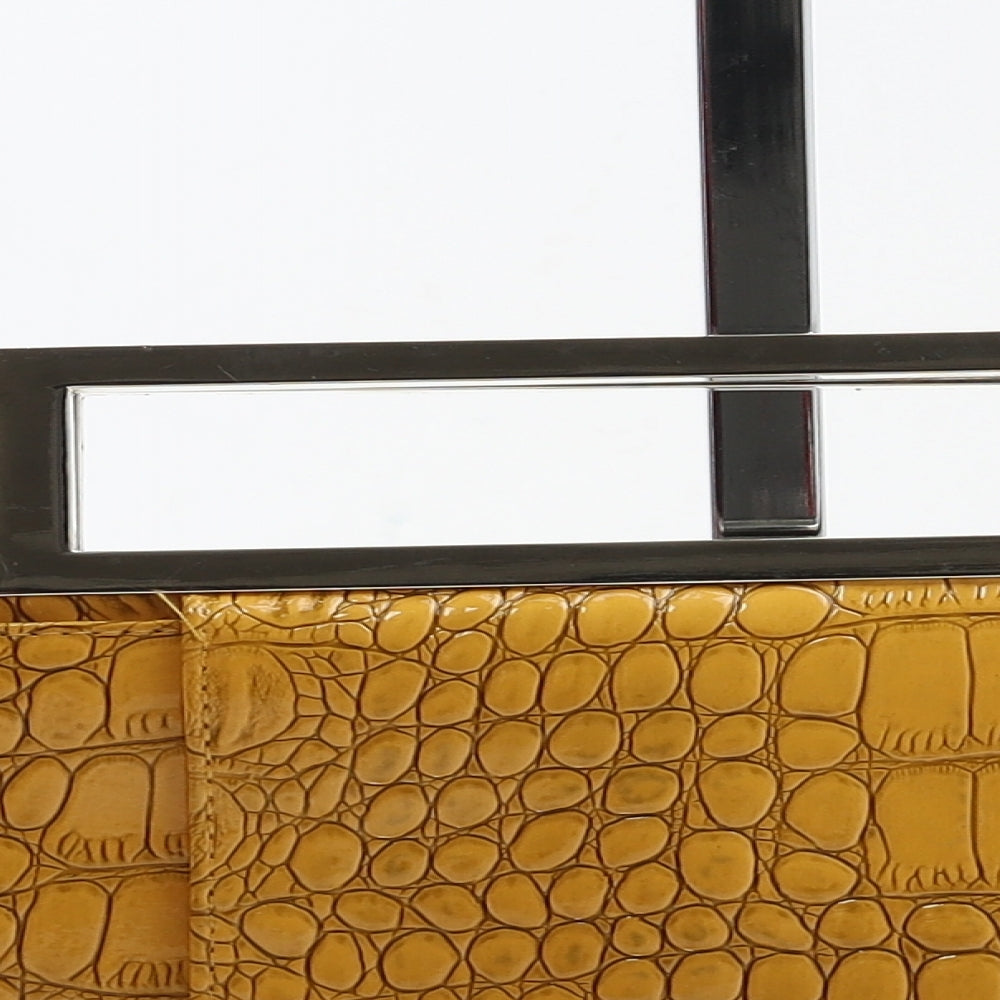 Omley Womens Yellow Animal Print Nylon Clutch Size Medium - Croc Texture