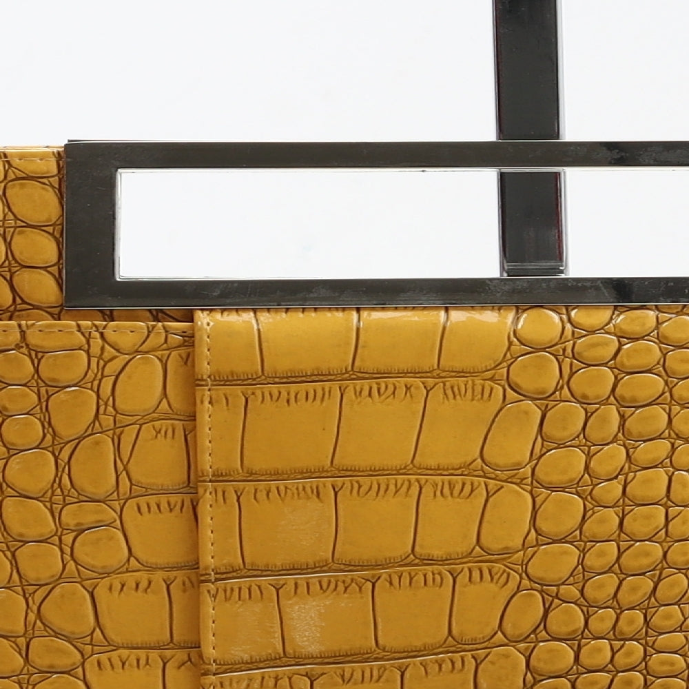 Omley Womens Yellow Animal Print Nylon Clutch Size Medium - Croc Texture