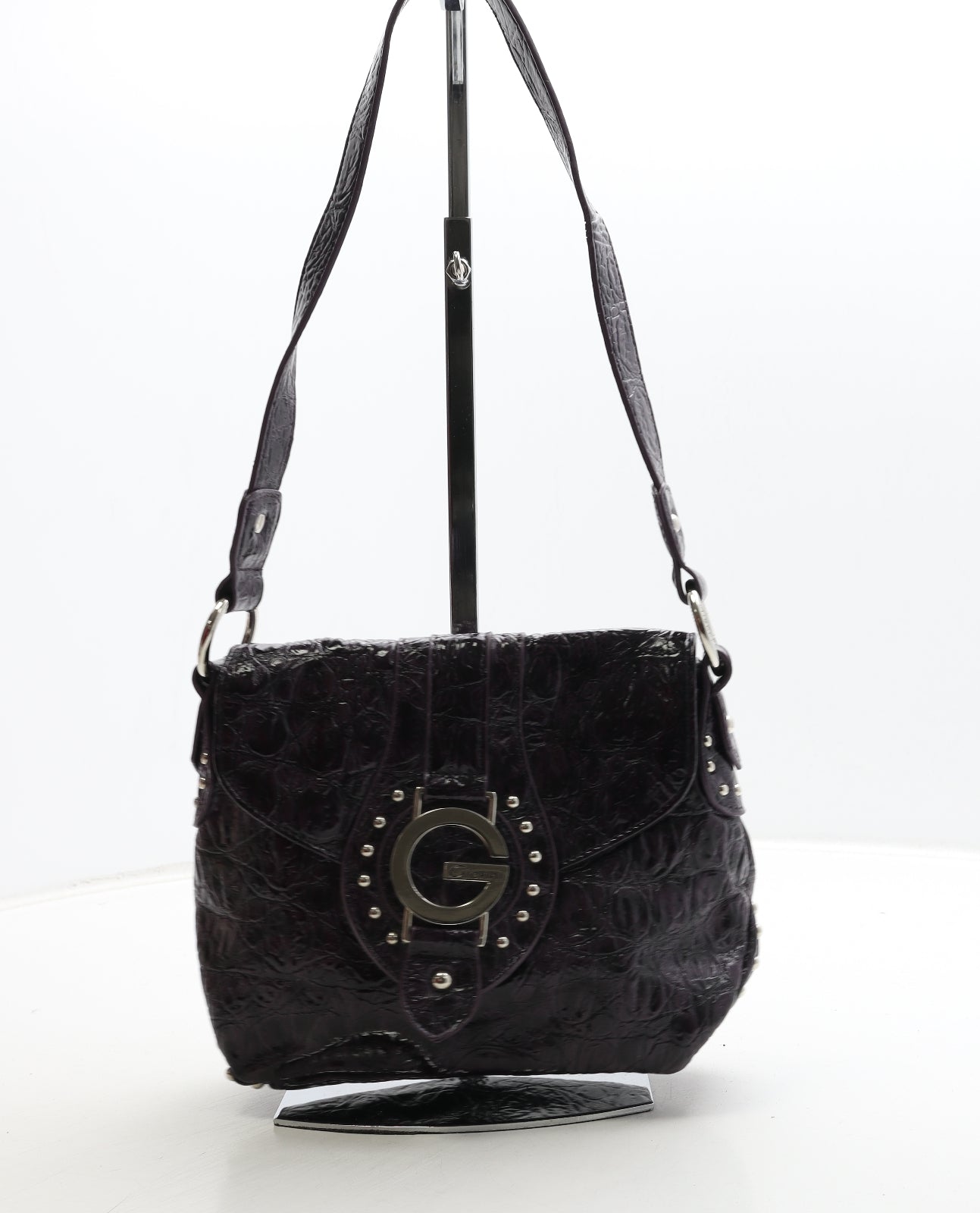 Gionni Womens Purple Polyurethane Shoulder Bag Size Small - Croc Texture
