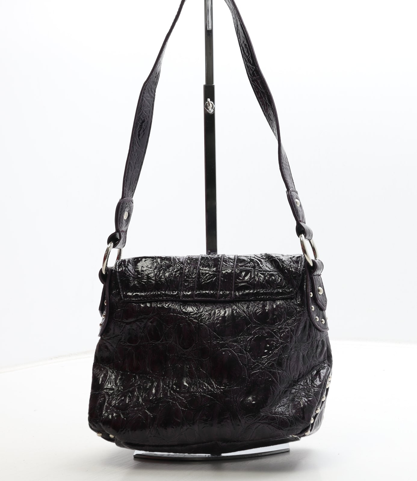 Gionni Womens Purple Polyurethane Shoulder Bag Size Small - Croc Texture