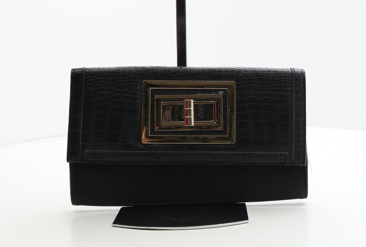River Island Womens Black Animal Print Polyurethane Clutch Size Medium - Croc Texture