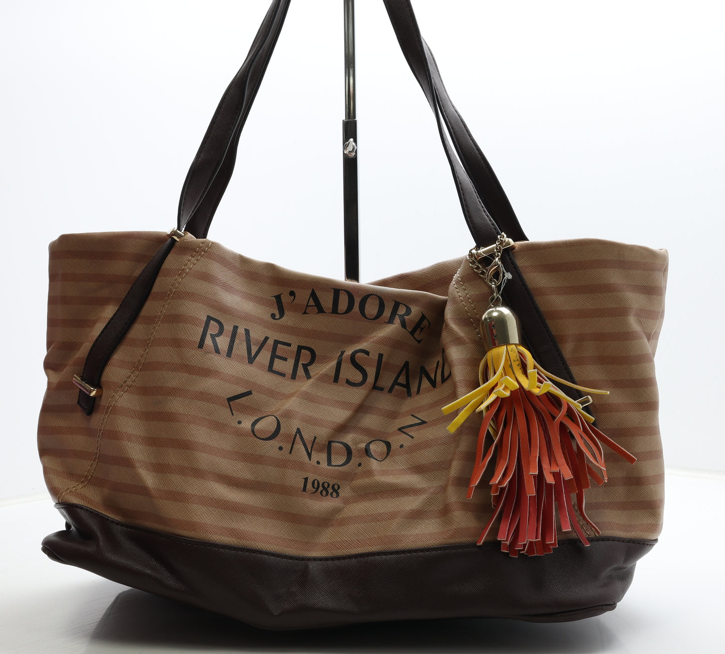 River Island Womens Brown Striped Polyurethane Top Handle Bag Size Extra Large