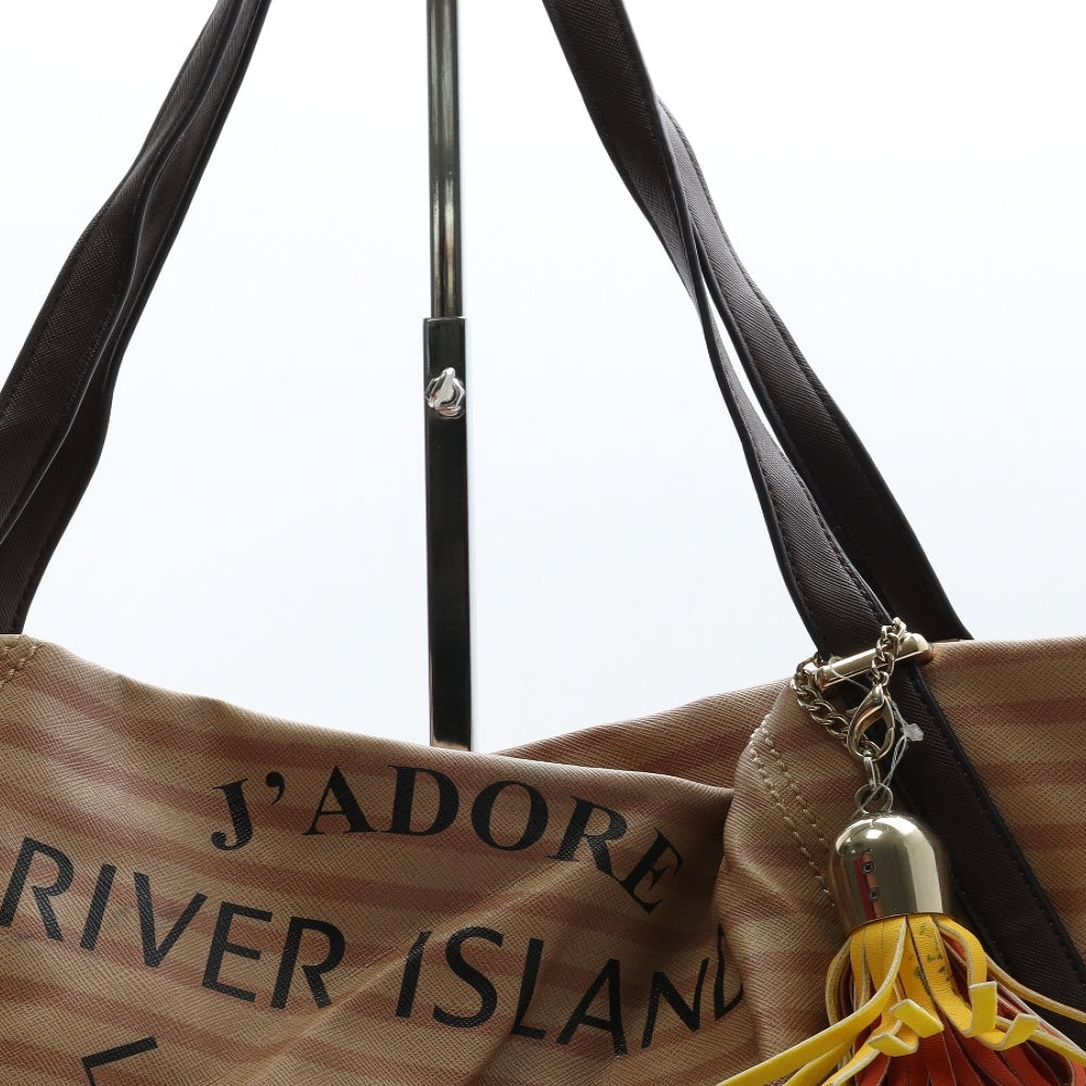 River Island Womens Brown Striped Polyurethane Top Handle Bag Size Extra Large