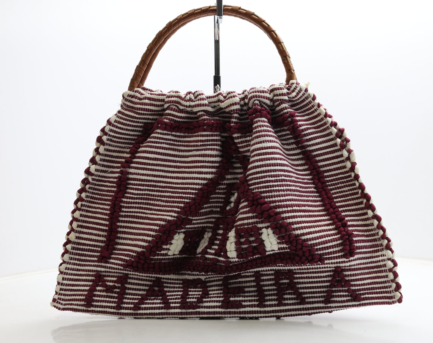 Preworn Womens Macaroon Geometric Polyester Top Handle Bag Size Large - Wooden Handels