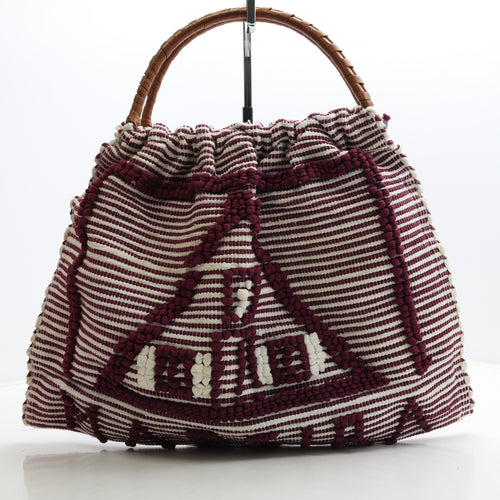 Preworn Womens Macaroon Geometric Polyester Top Handle Bag Size Large - Wooden Handels
