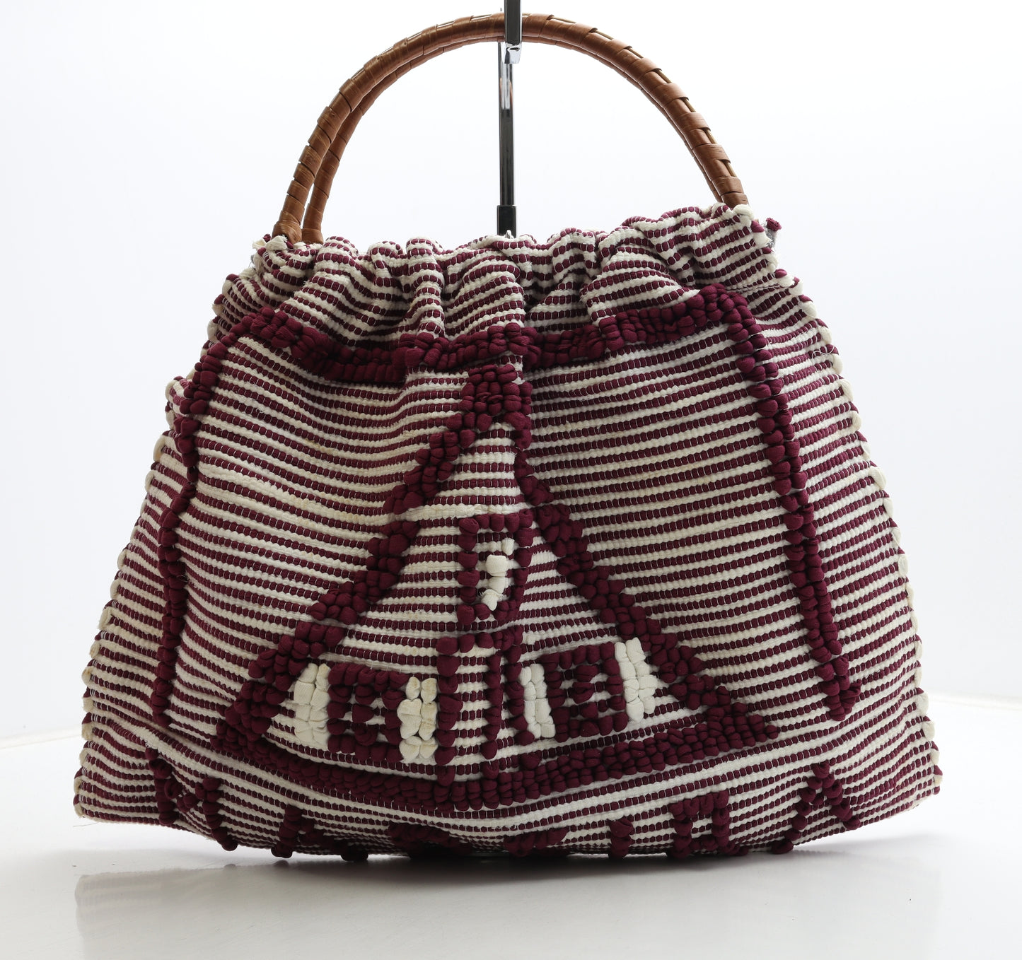 Preworn Womens Macaroon Geometric Polyester Top Handle Bag Size Large - Wooden Handels