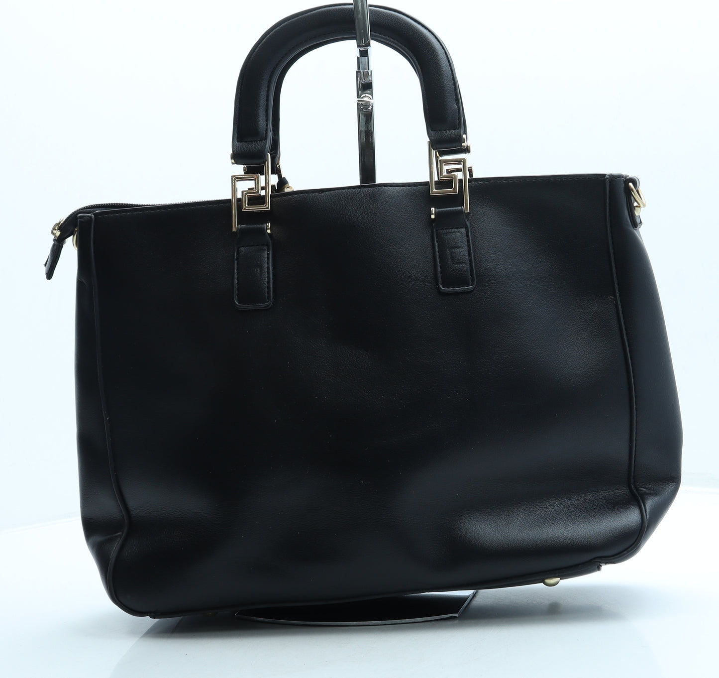 Preworn Womens Black Leather Top Handle Bag Size Medium
