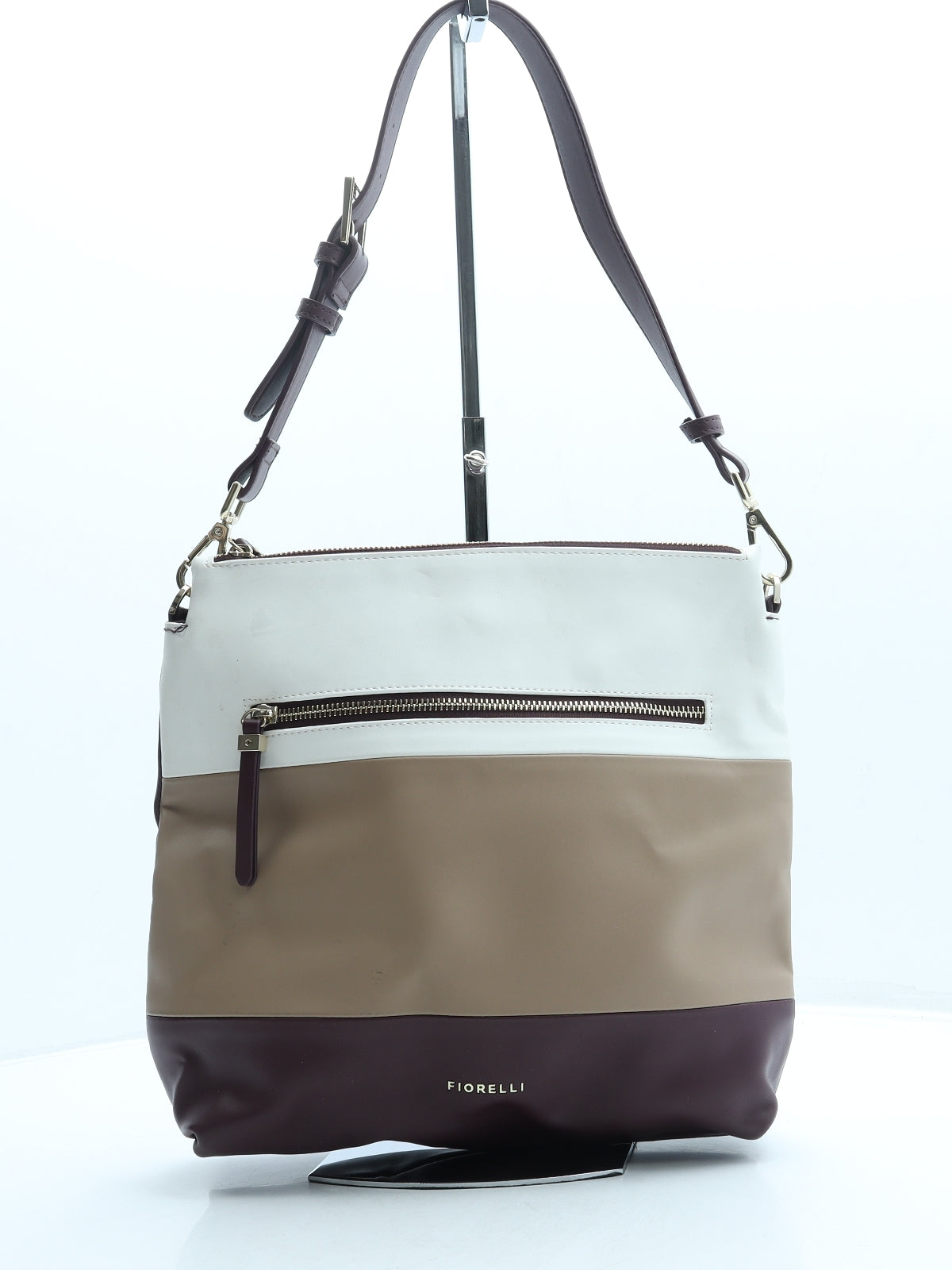 Fiorelli Womens Beige Striped Leather Shoulder Bag Size Medium