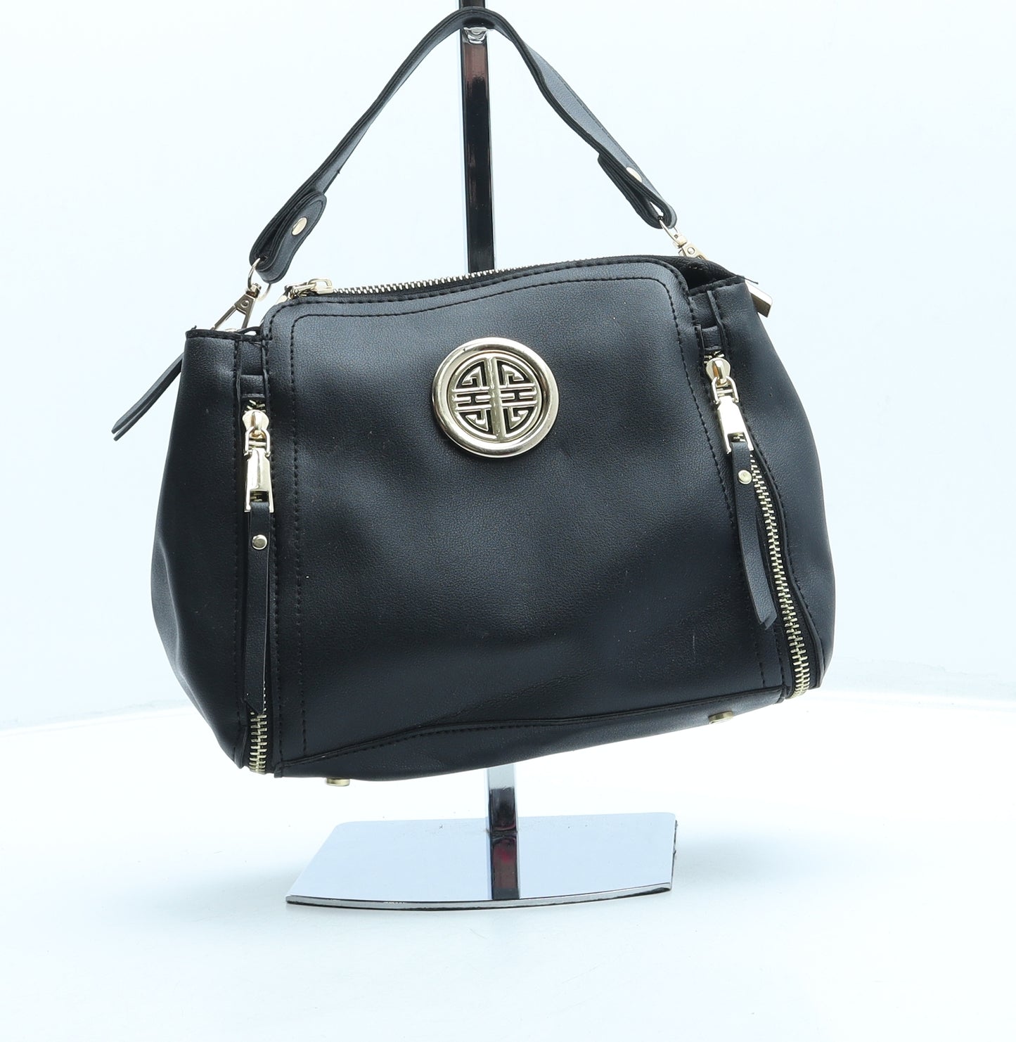Preworn Womens Black Leather Top Handle Bag Size Small