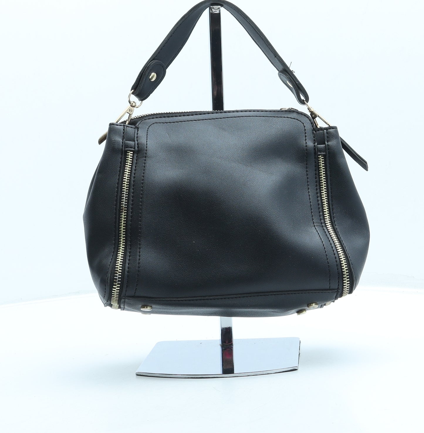 Preworn Womens Black Leather Top Handle Bag Size Small