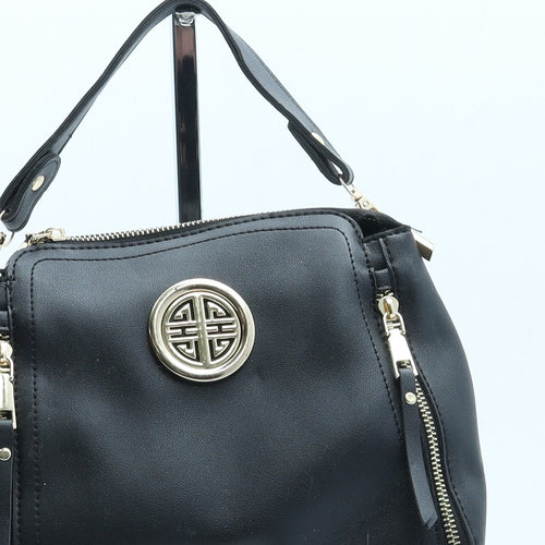 Preworn Womens Black Leather Top Handle Bag Size Small