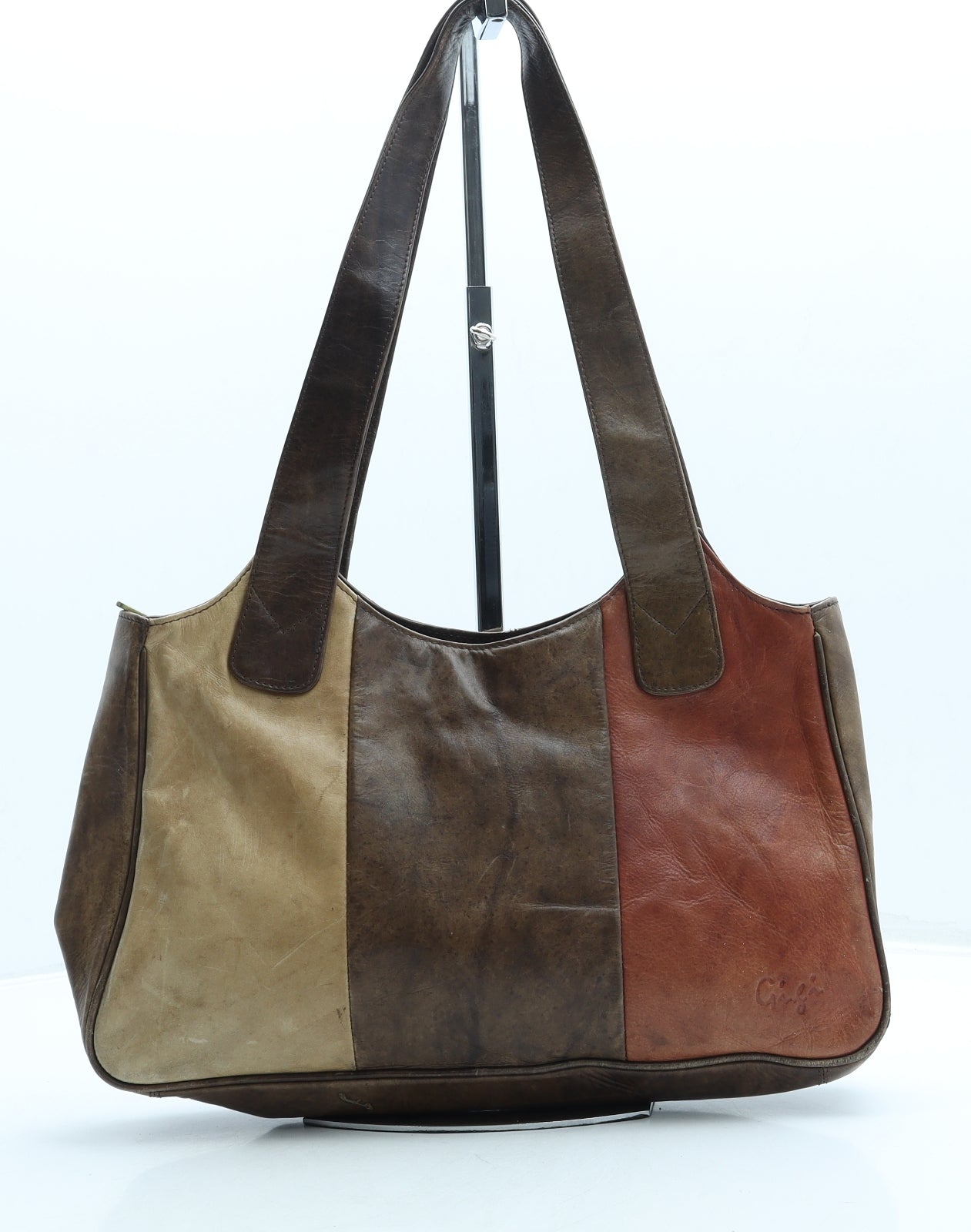 GiGi Womens Brown Colorblock Leather Top Handle Bag Size Small