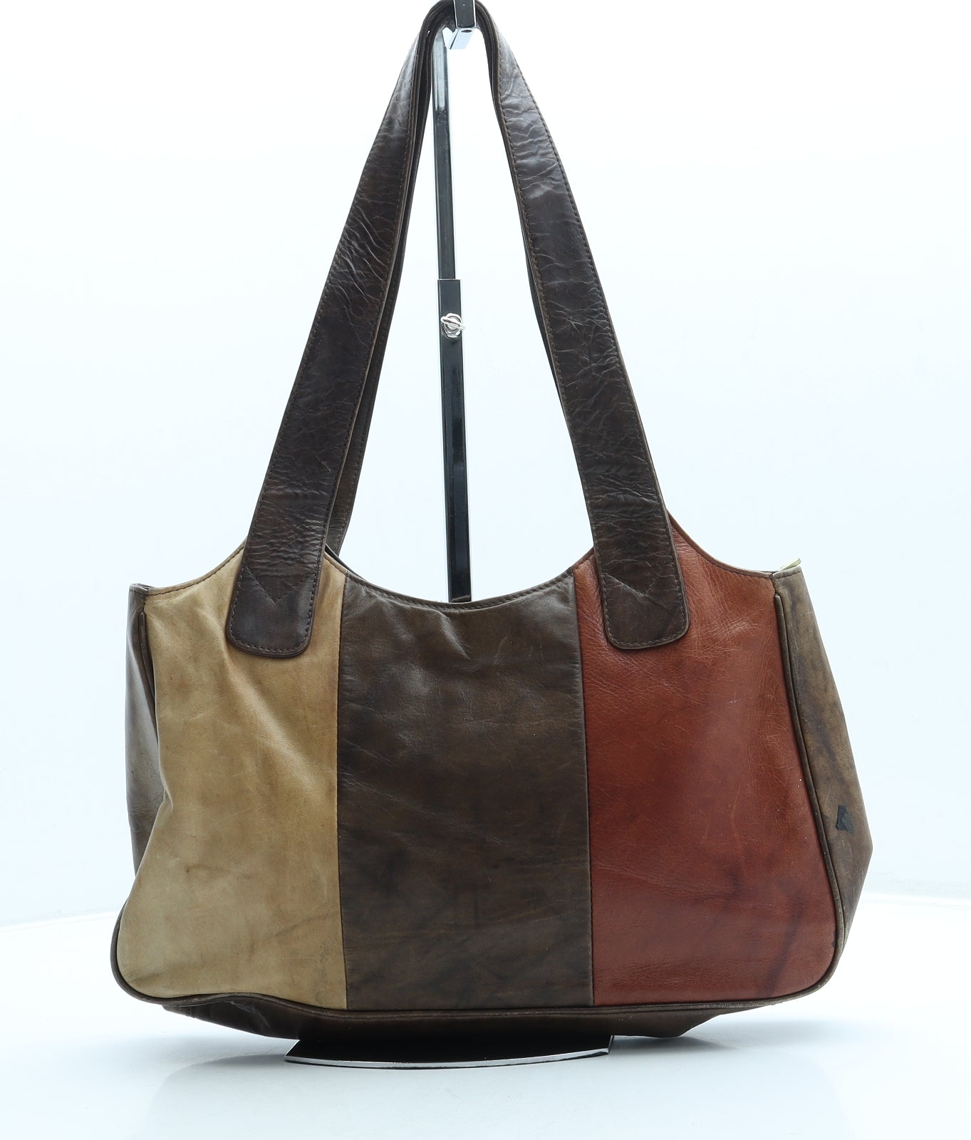 GiGi Womens Brown Colorblock Leather Top Handle Bag Size Small