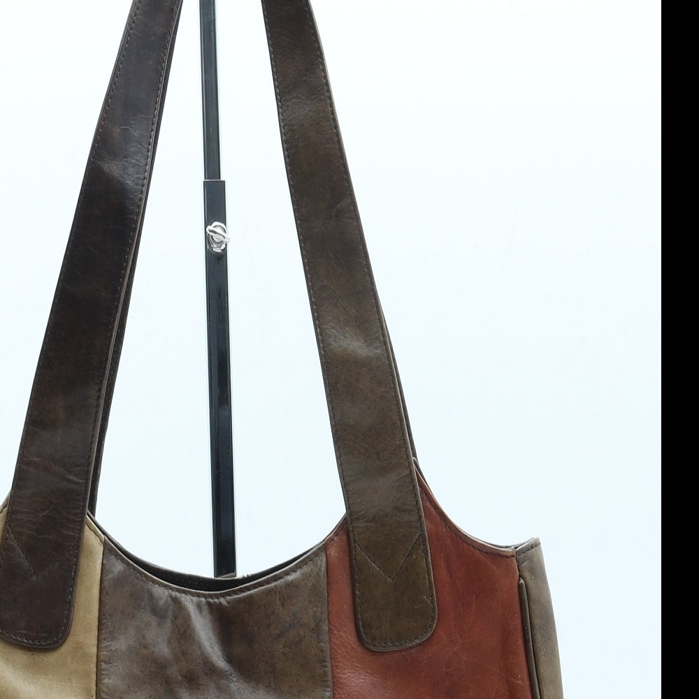 GiGi Womens Brown Colorblock Leather Top Handle Bag Size Small